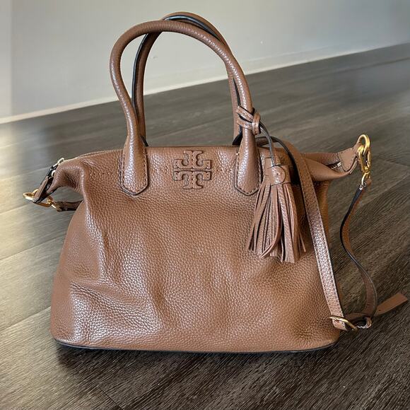 Tory Burch McGraw Slouchy Leather Satchel Moose Brown Tassel Bag Top Handle EUC - Picture 4 of 16